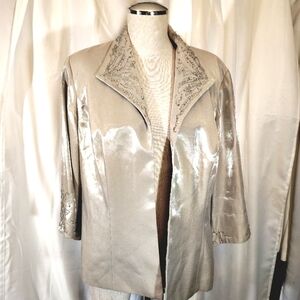 David's Bridal Blazer, Women, Silver, Beaded Collar+Sleeve Ends, Satin, 16W